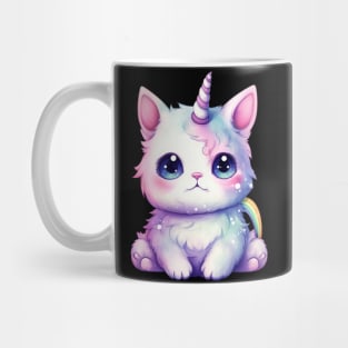 Whimsical Cat Unicorn Tee: Dreamy Pastel Colors, Cartoon Kawaii Anime Print Mug